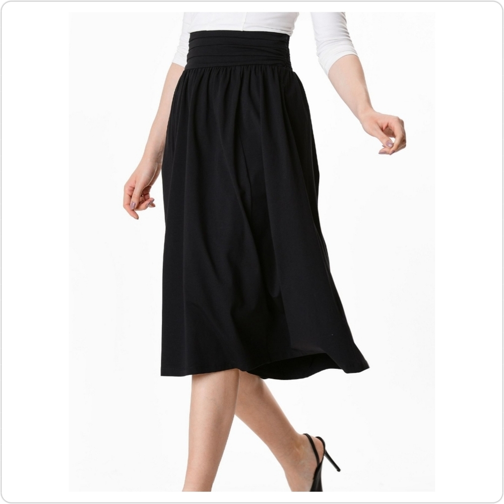 ESHAKTI Elastic Waist Cotton Black Skirt - Smocked - Picture 5 of 5